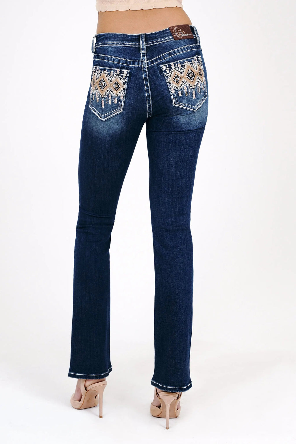 Aztec Leather Mid Rise Embellished Women's Bootcut Jeans