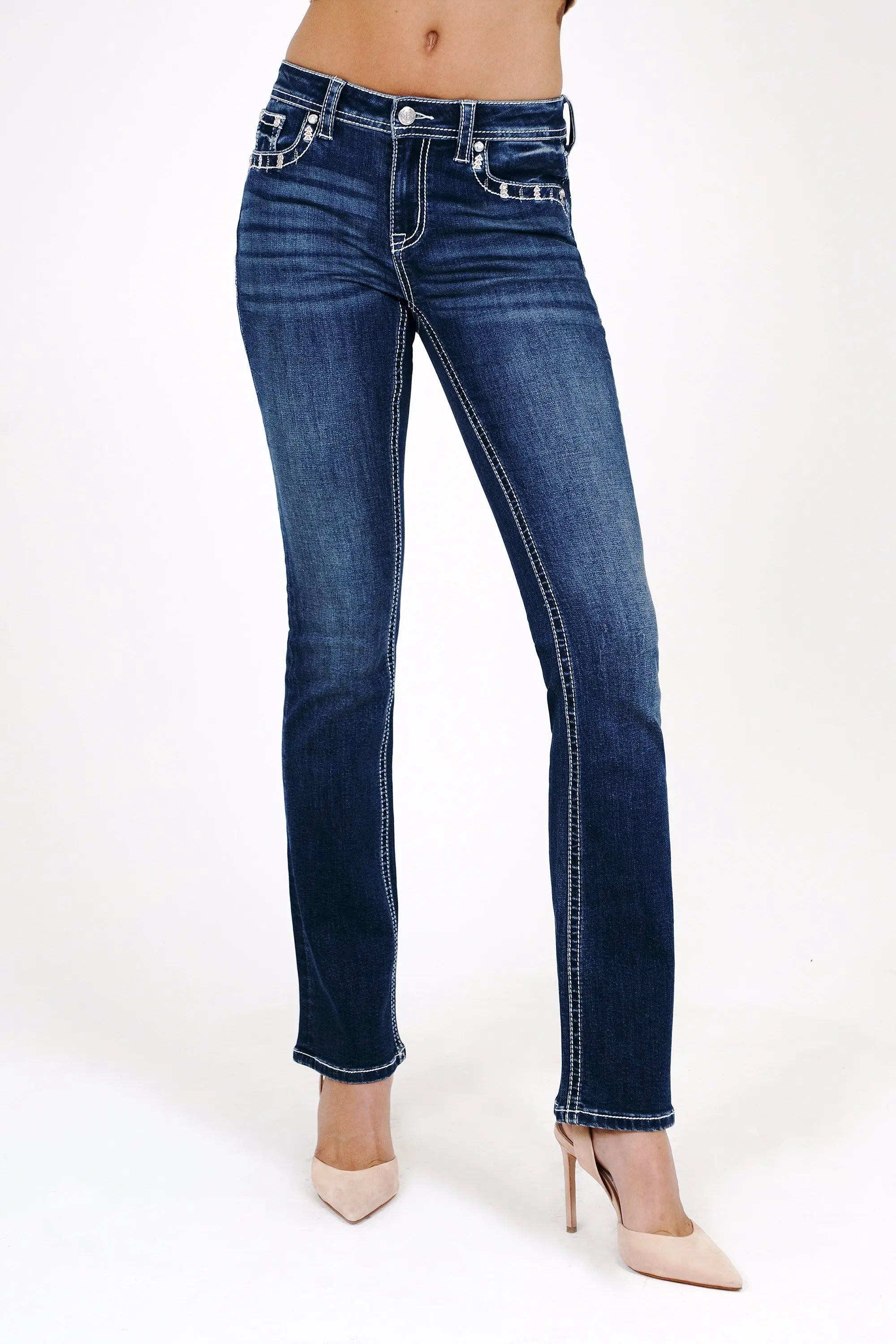 Aztec Leather Mid Rise Embellished Women's Bootcut Jeans