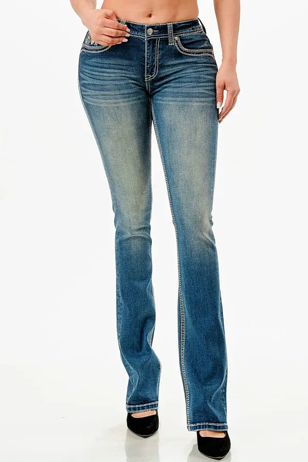Aztec Colorful Embroidered Low Rise Bootcut Jeans
