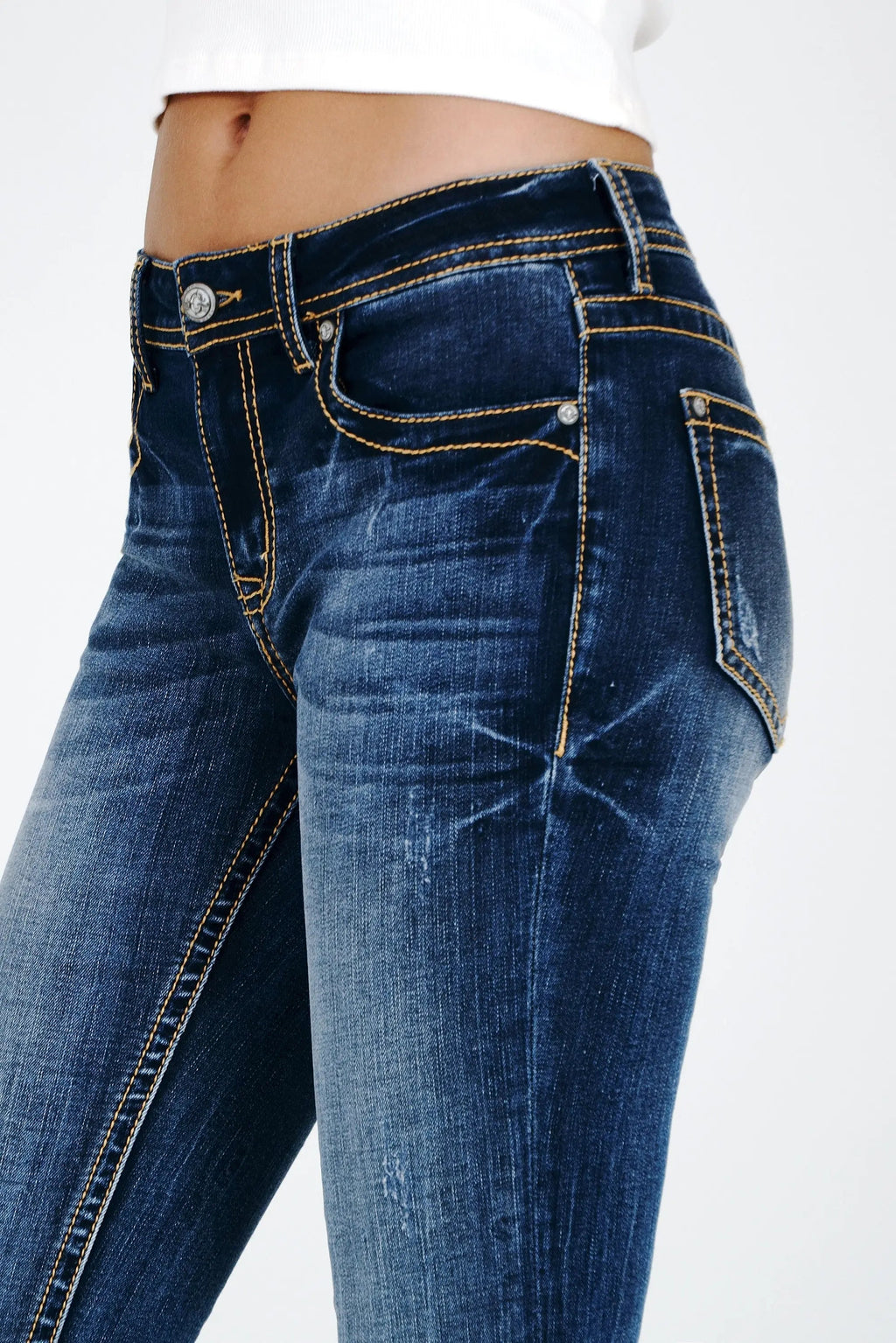 Basic 5 Pocket Mid Rise Bootcut Jeans