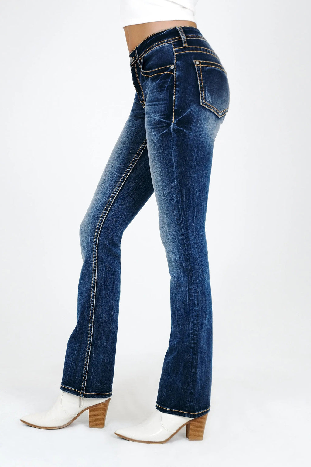 Basic 5 Pocket Mid Rise Bootcut Jeans