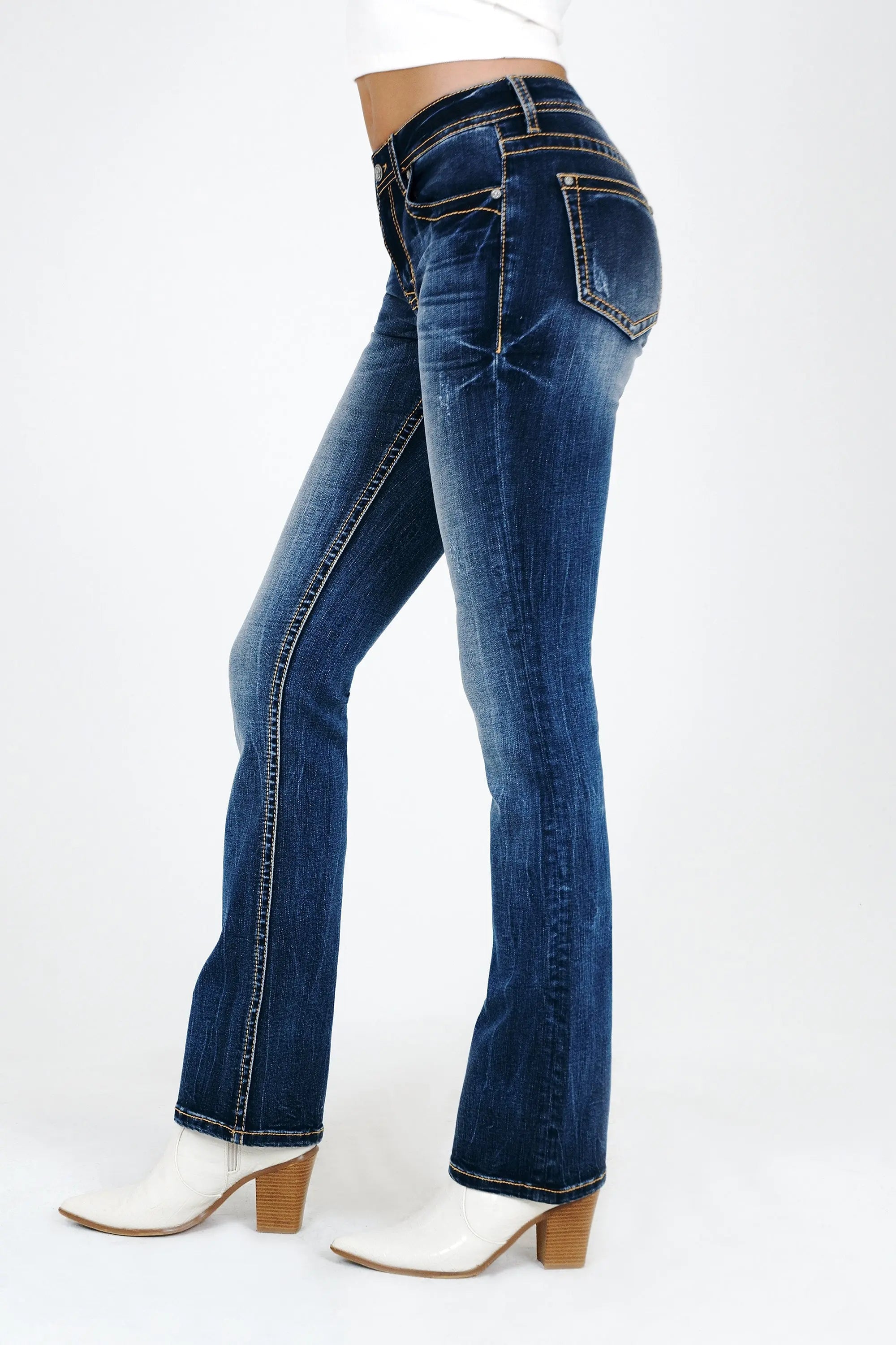 Basic 5 Pocket Mid Rise Bootcut Jeans