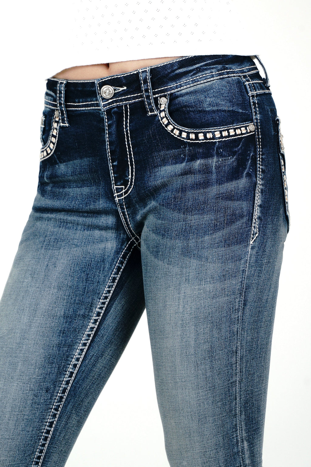 Faux Flap Embellished Mid Rise Bootcut Jeans