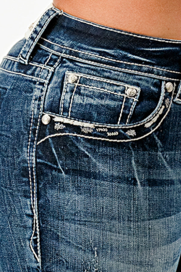 Embroidered Low Rise Bootcut Cross Jeans