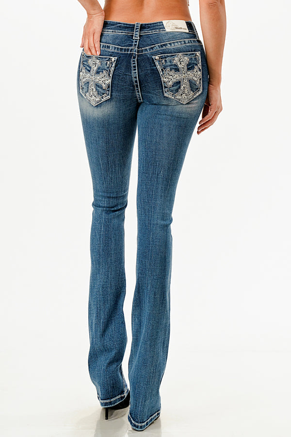 Embroidered Low Rise Bootcut Cross Jeans