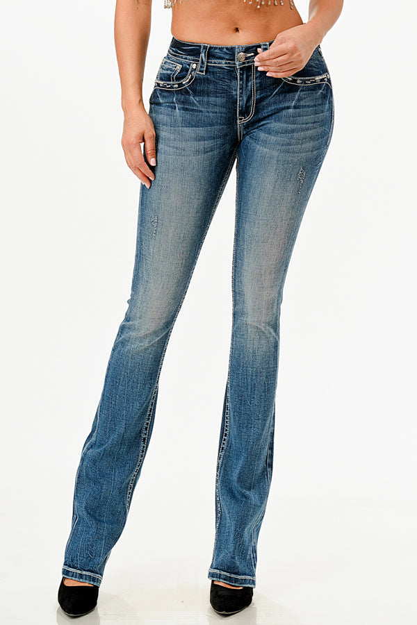 Embroidered Low Rise Bootcut Cross Jeans