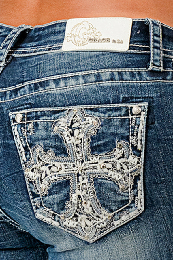Embroidered Low Rise Bootcut Cross Jeans
