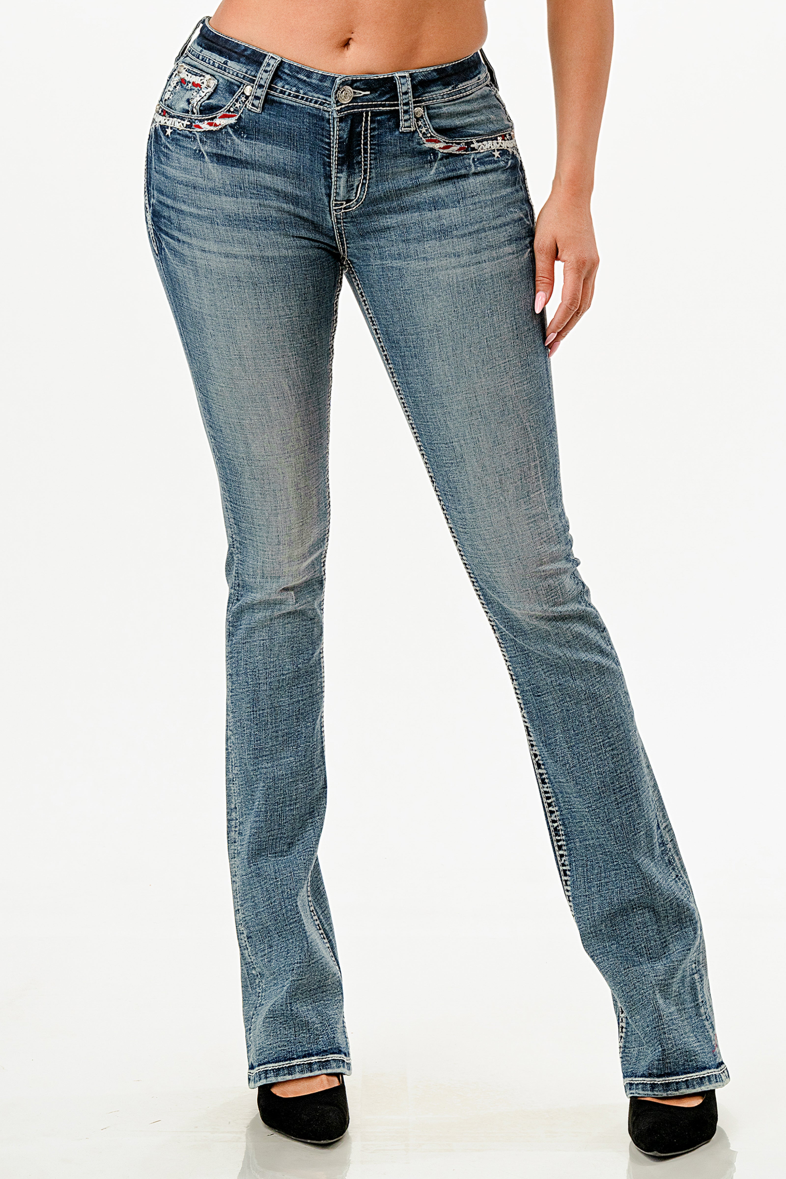 Americana Wing Modify Mid Rise Bootcut Embroidered Jeans
