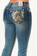 Cowgirl in the Desert Mid Rise Bootcut Embroidered Jeans