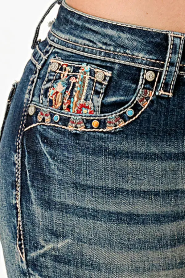 Mushroom Garden Embroidered Mid Rise Bootcut Jeans