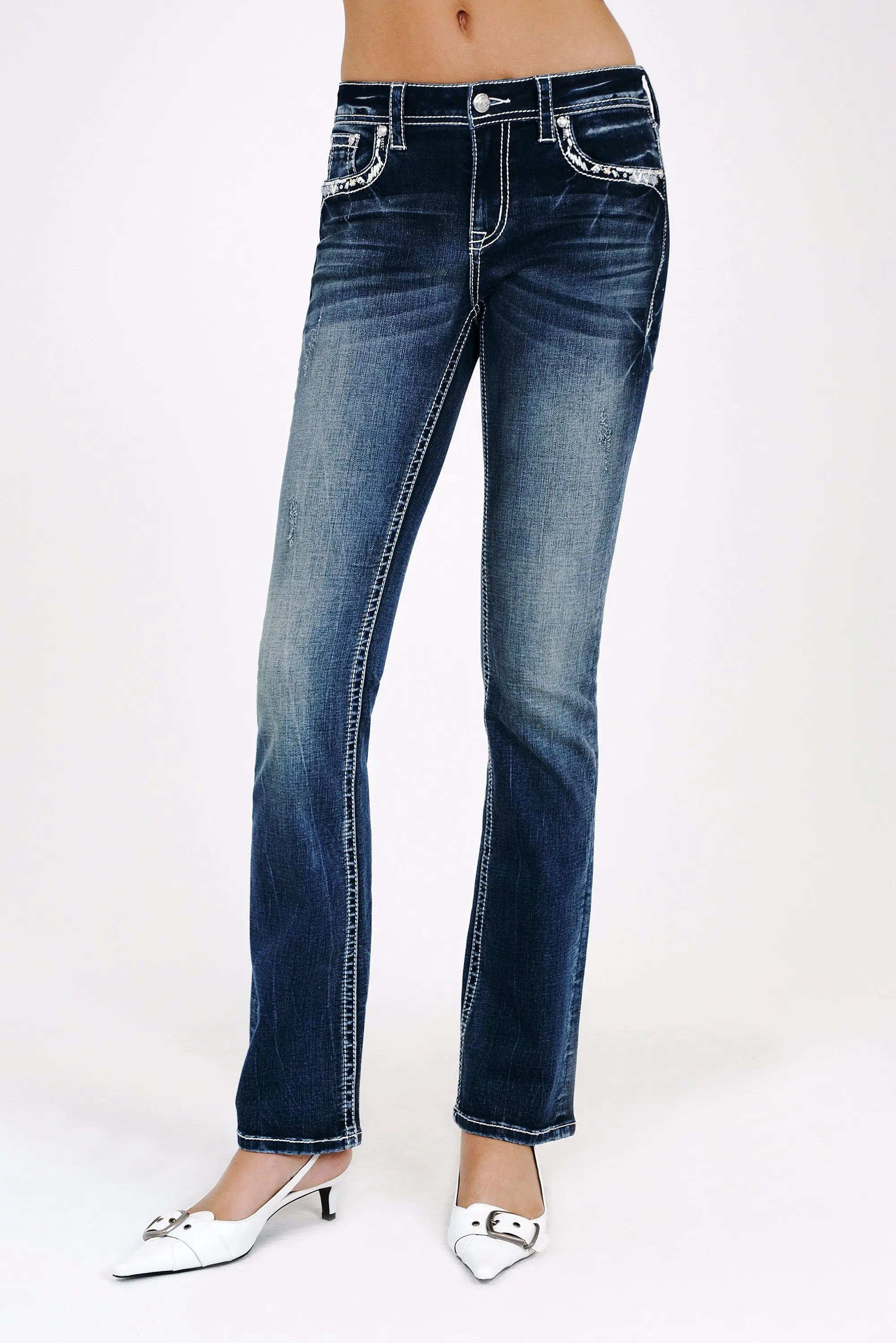 Heavy Stitches Embroidered Mid Rise Bootcut Jeans