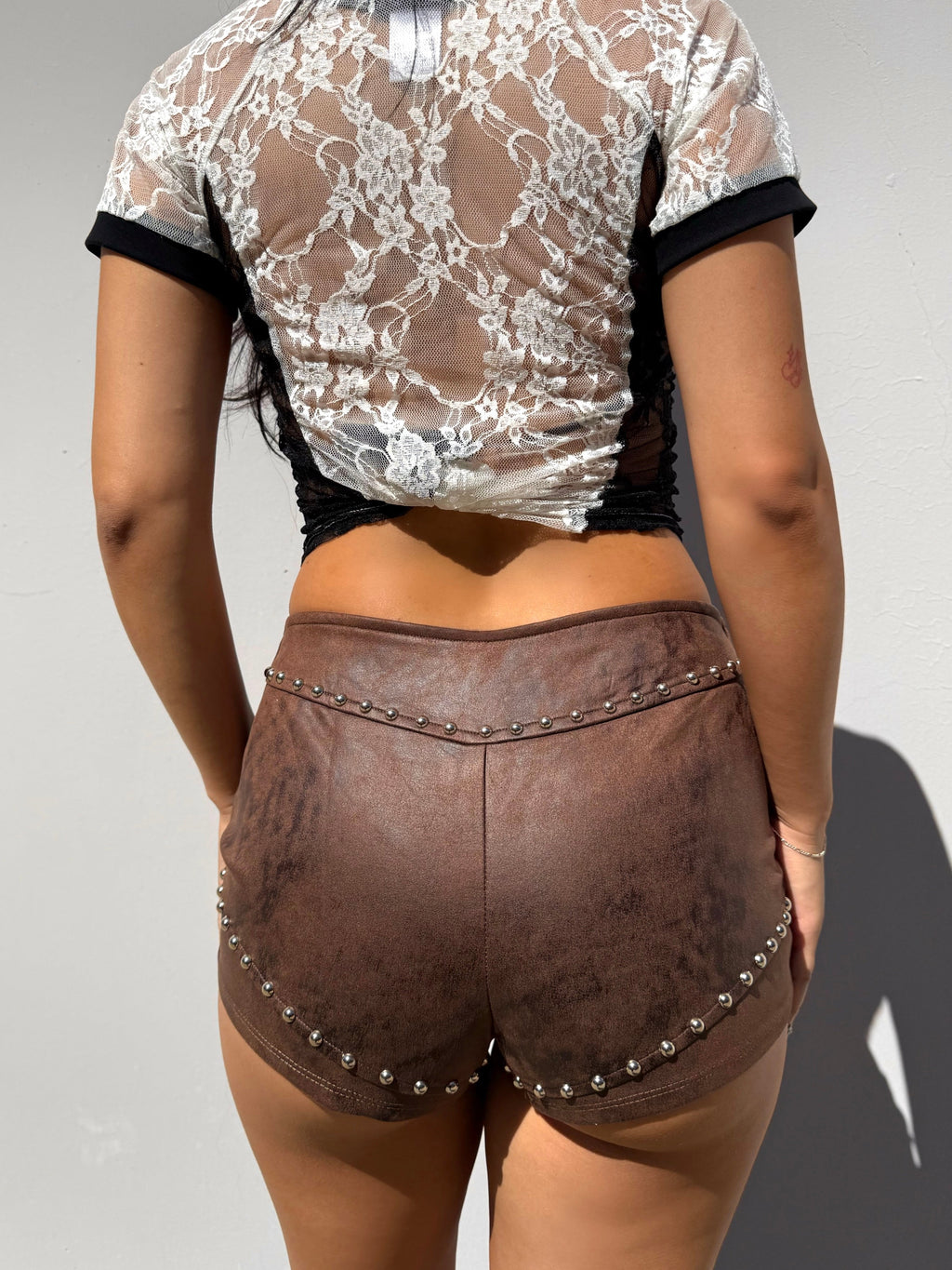 Alina Studded Shorts (Chocolate)