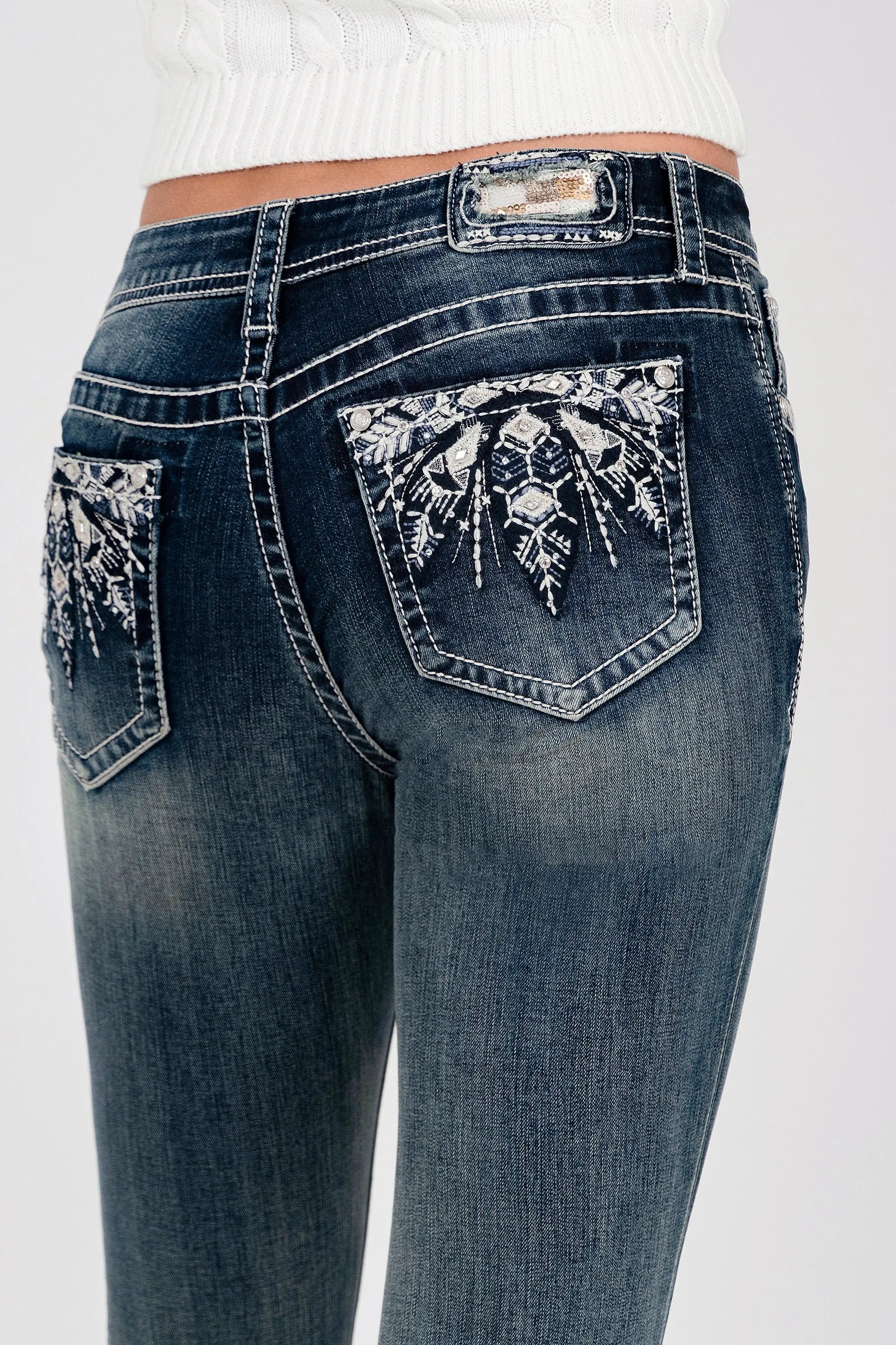 Western Feathers Mid Rise Embellished Women's Bootcut Jeans