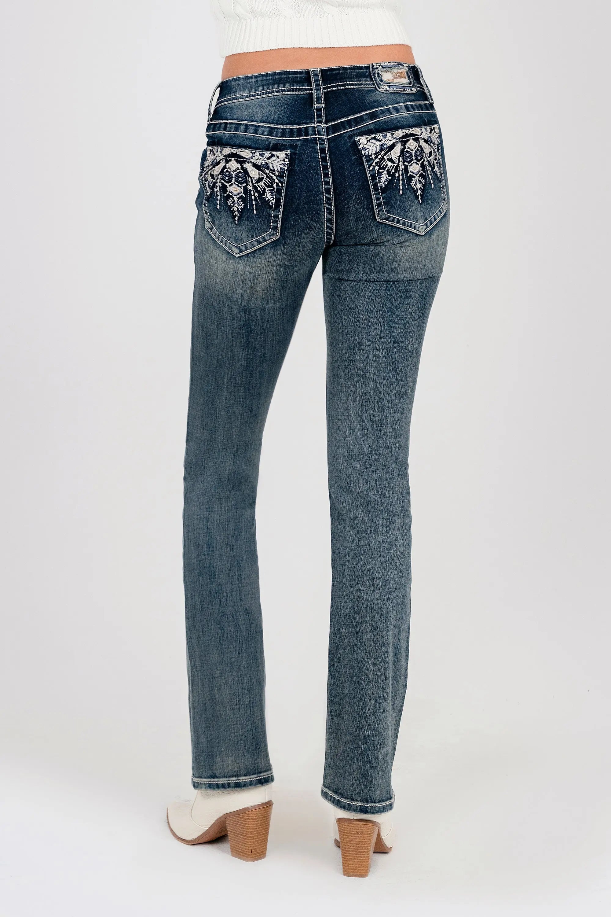 Western Feathers Mid Rise Embellished Women's Bootcut Jeans