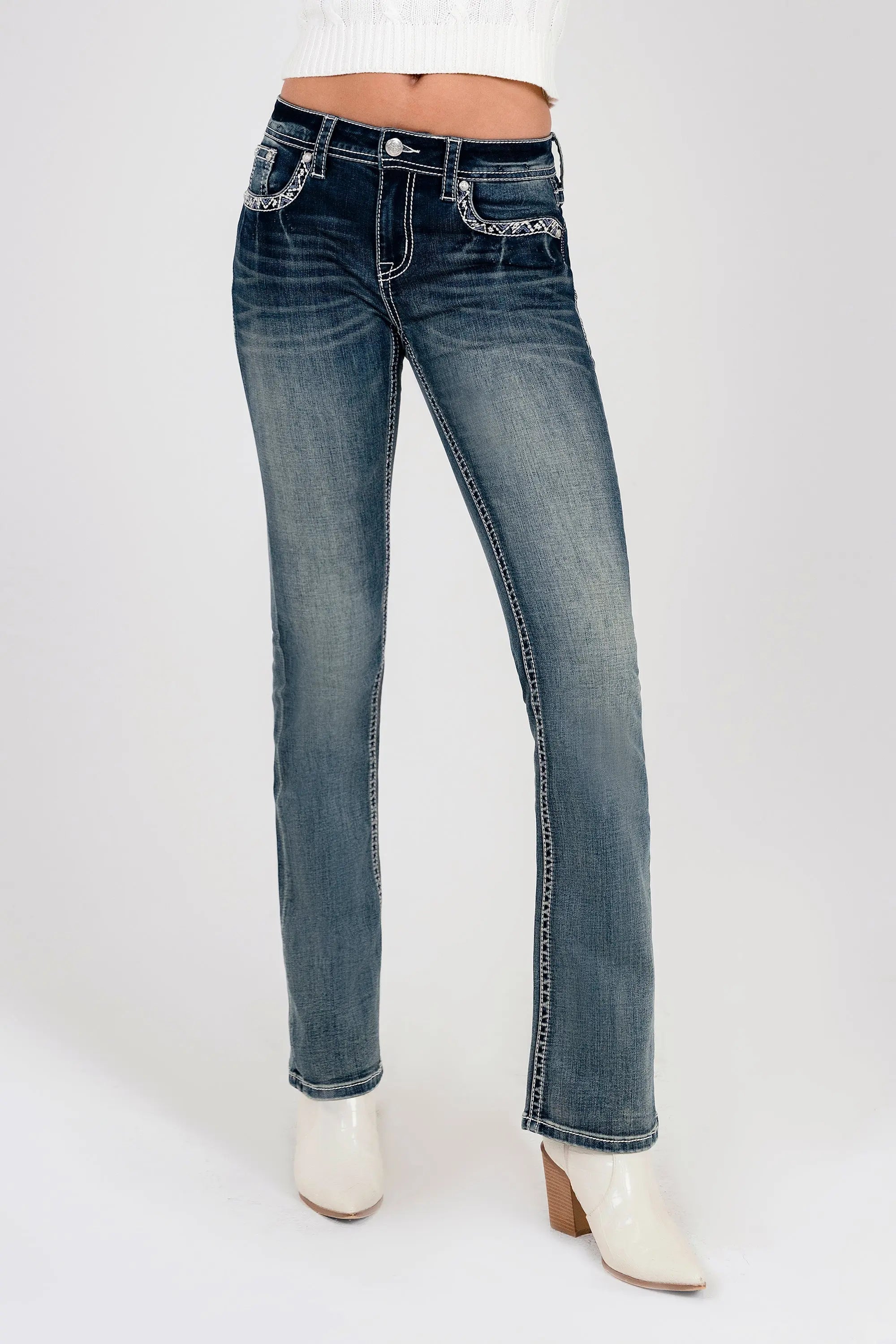 Western Feathers Mid Rise Embellished Women's Bootcut Jeans