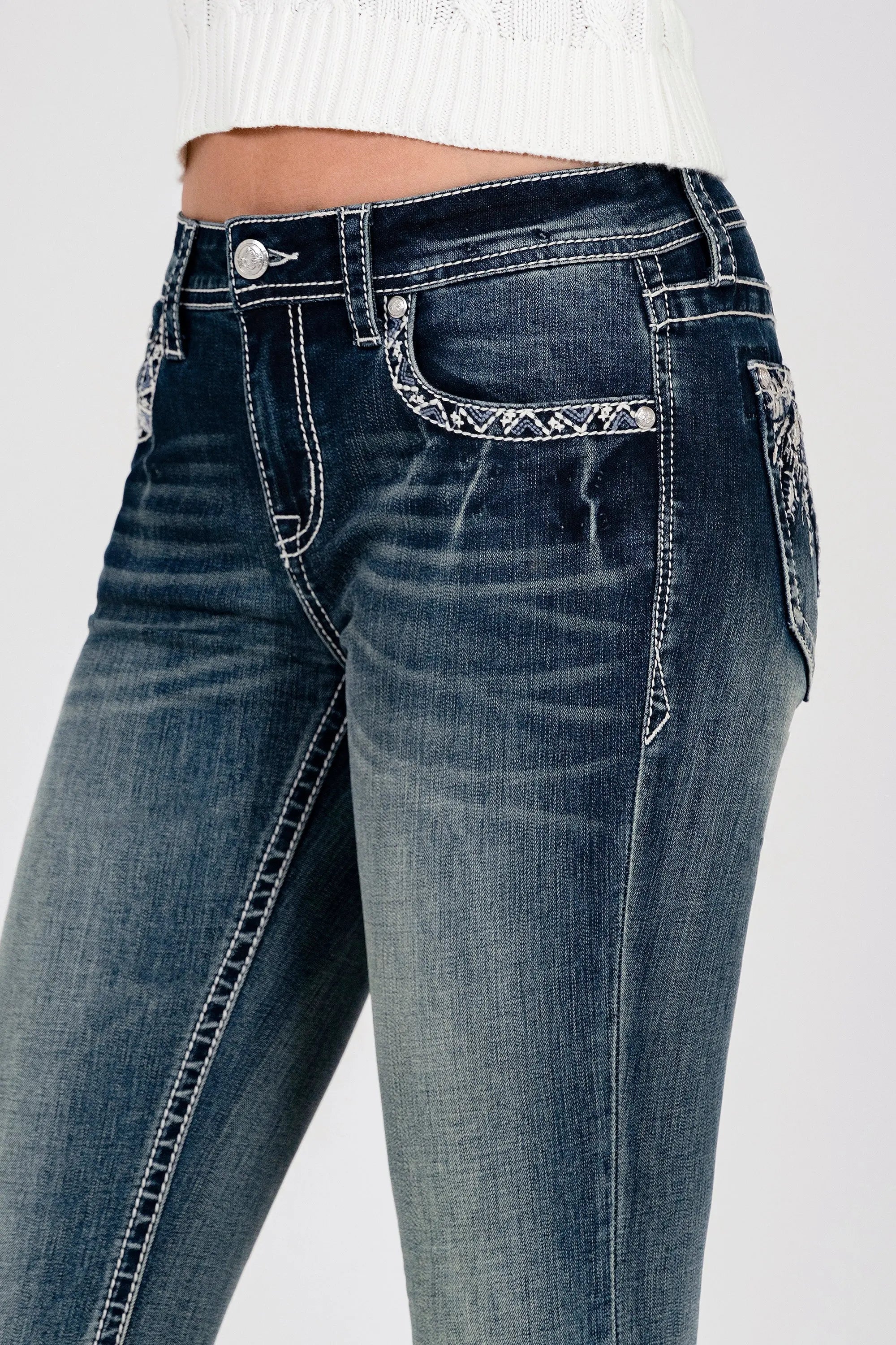 Western Feathers Mid Rise Embellished Women's Bootcut Jeans