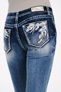 White Leaves Embroidered Mid Rise Bootcut Jeans