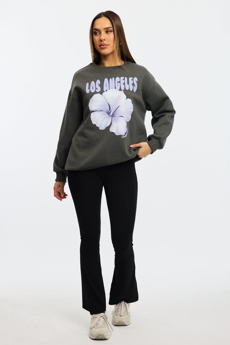 Grey Graphic Sweater Long Sleeve