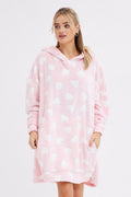 Pink Heart Print Cosy Blanket Hoodie PJ